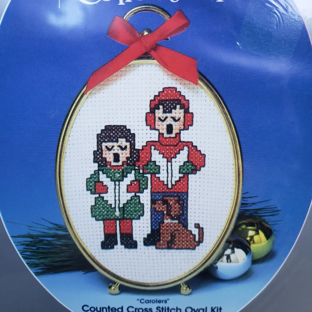 Vintage Paragon Needlecraft - Counted Cross Stitch Oval Kit - Carolers